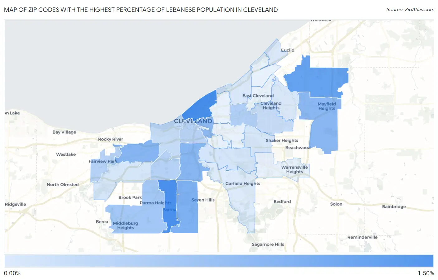 Zip Codes with the Highest Percentage of Lebanese Population in Cleveland Map
