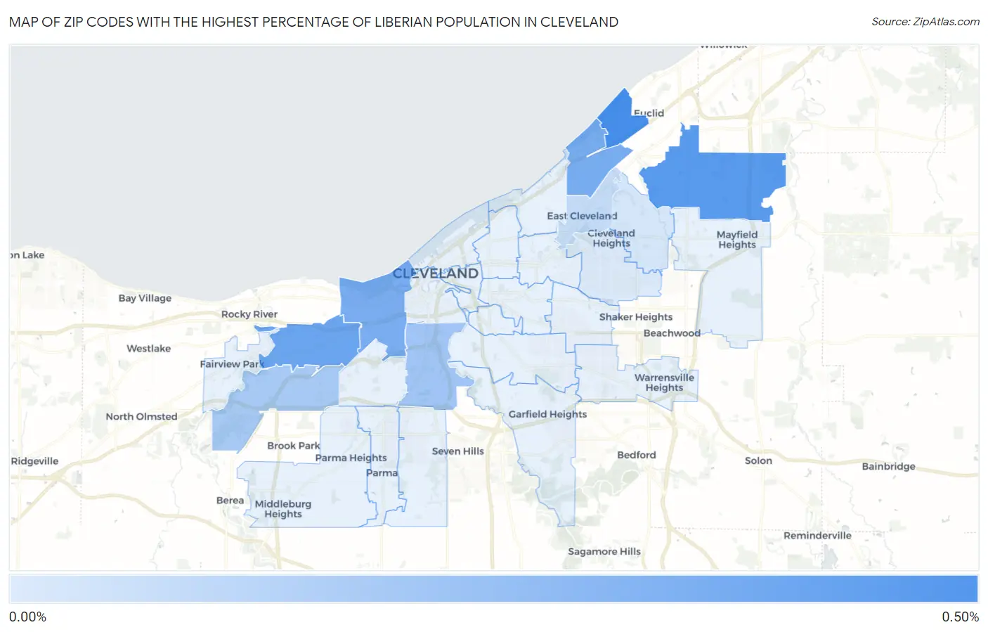 Zip Codes with the Highest Percentage of Liberian Population in Cleveland Map