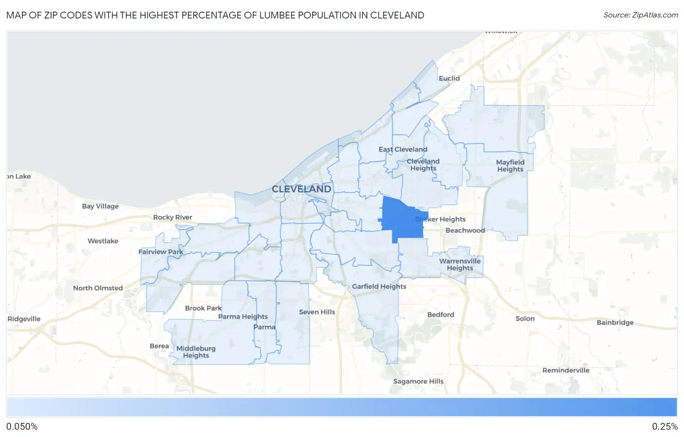 Zip Codes with the Highest Percentage of Lumbee Population in Cleveland Map