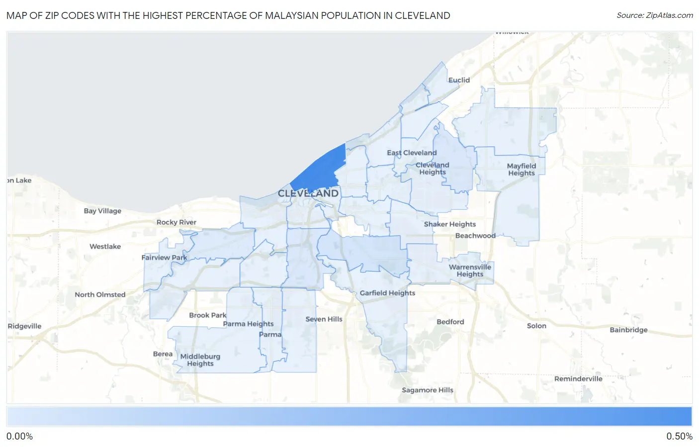 Zip Codes with the Highest Percentage of Malaysian Population in Cleveland Map