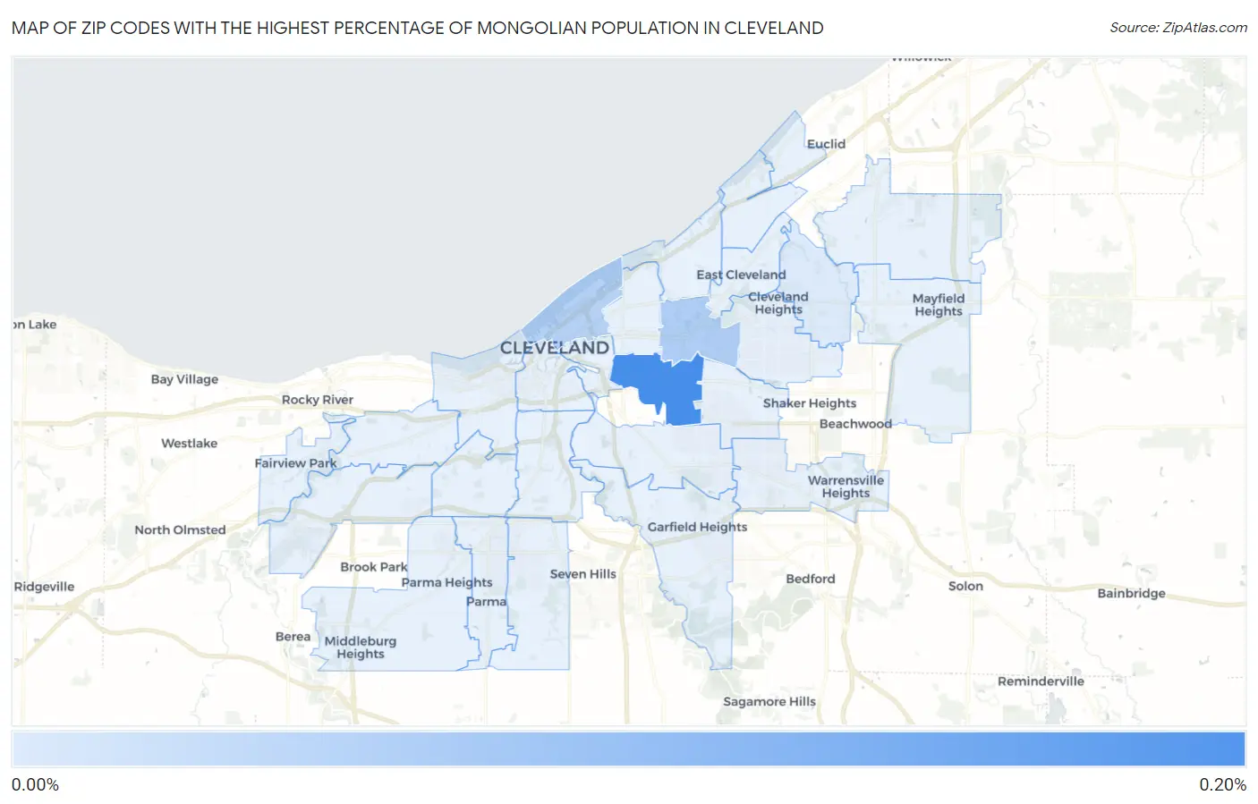 Zip Codes with the Highest Percentage of Mongolian Population in Cleveland Map