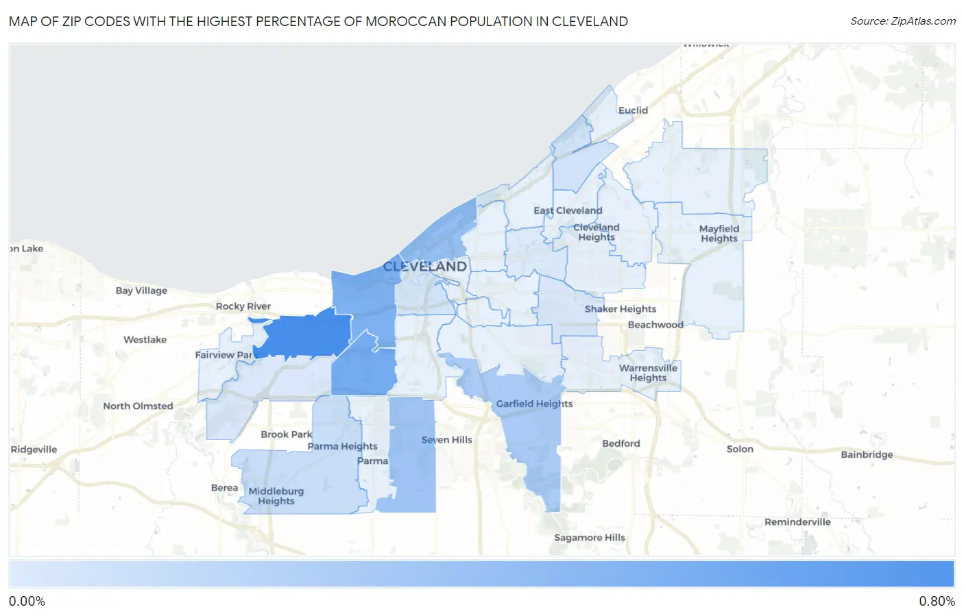 Zip Codes with the Highest Percentage of Moroccan Population in Cleveland Map