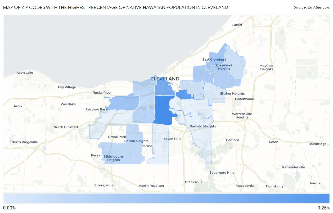 Zip Codes with the Highest Percentage of Native Hawaiian Population in Cleveland Map
