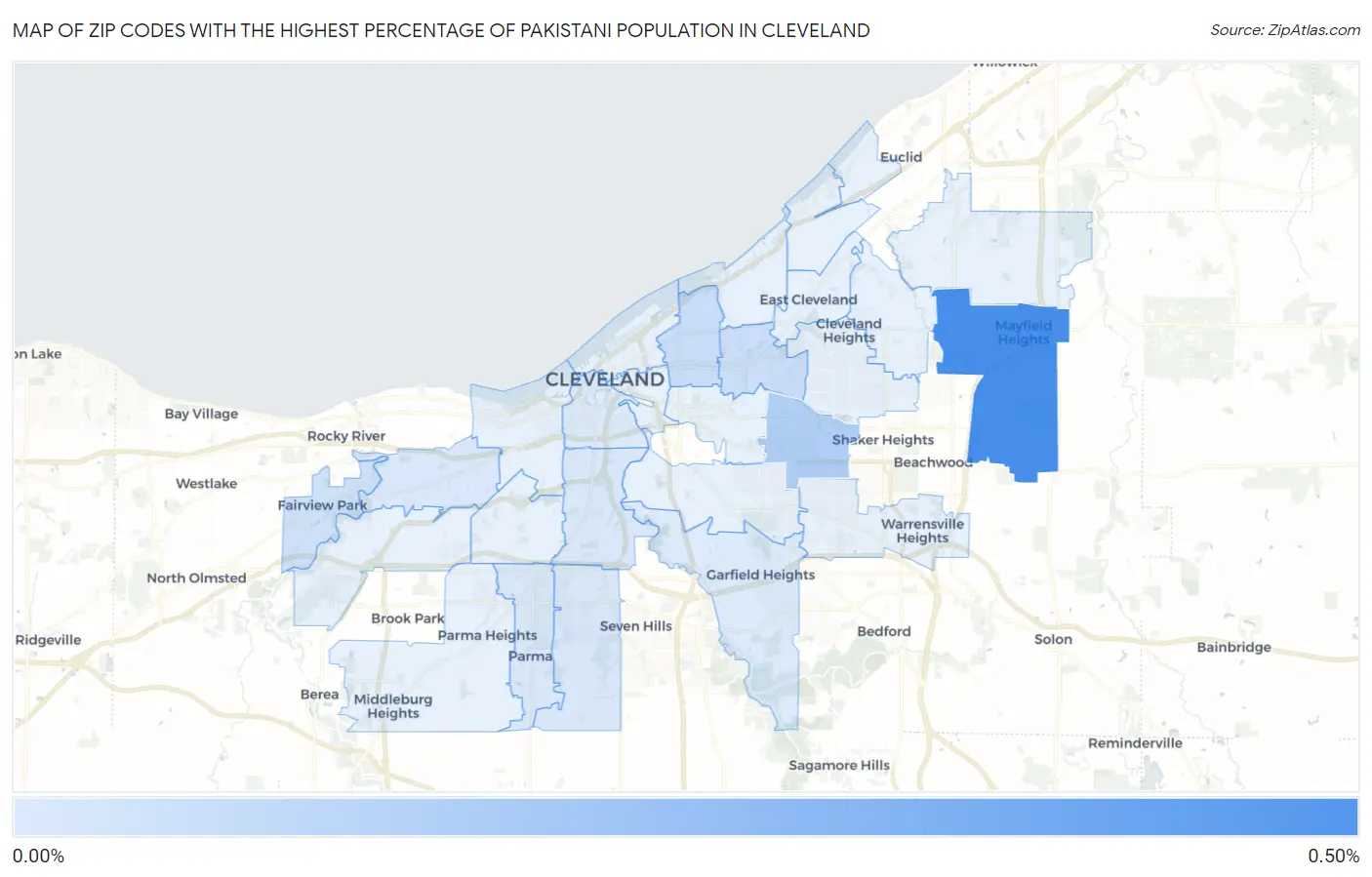 Zip Codes with the Highest Percentage of Pakistani Population in Cleveland Map