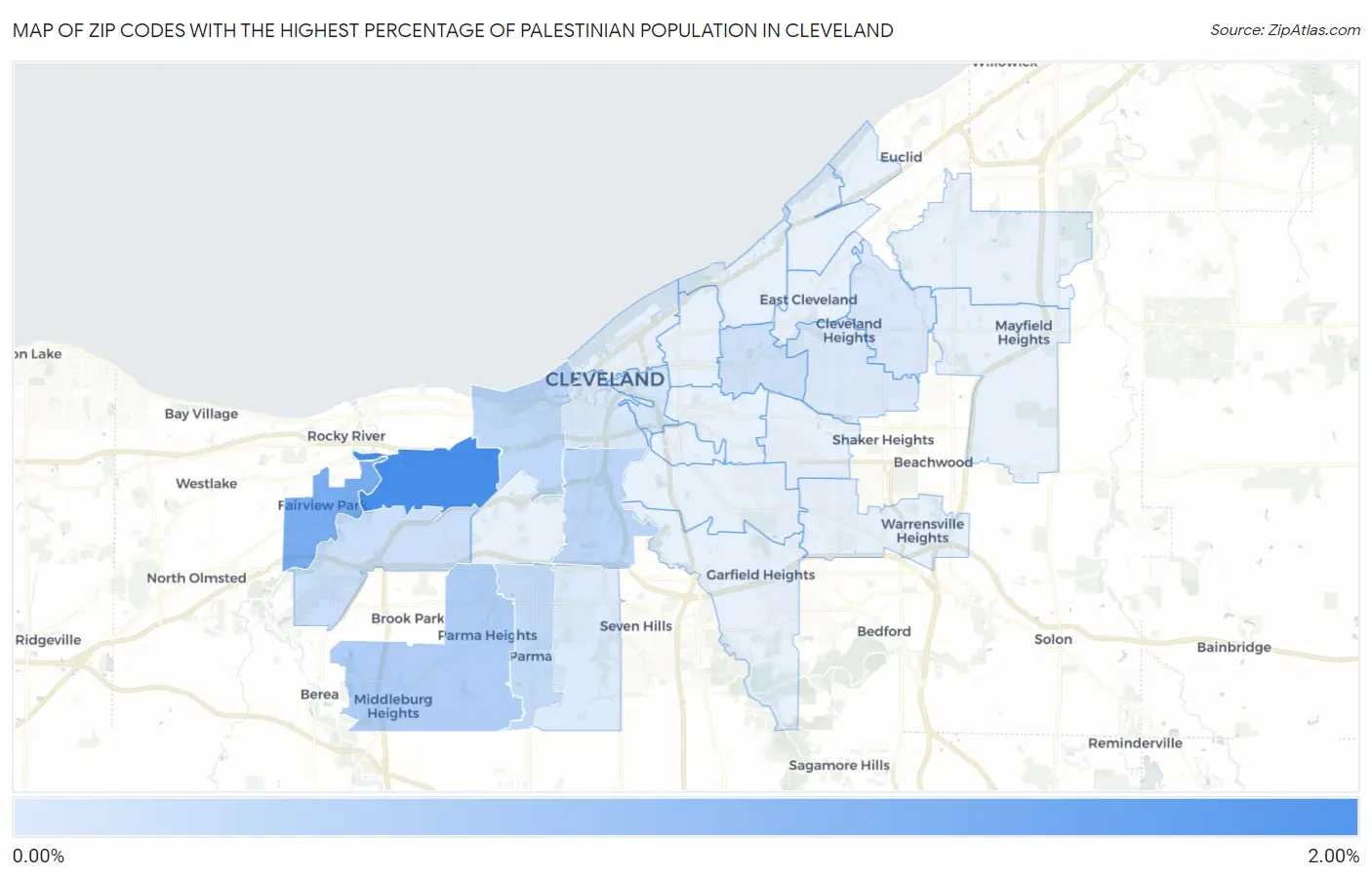 Zip Codes with the Highest Percentage of Palestinian Population in Cleveland Map