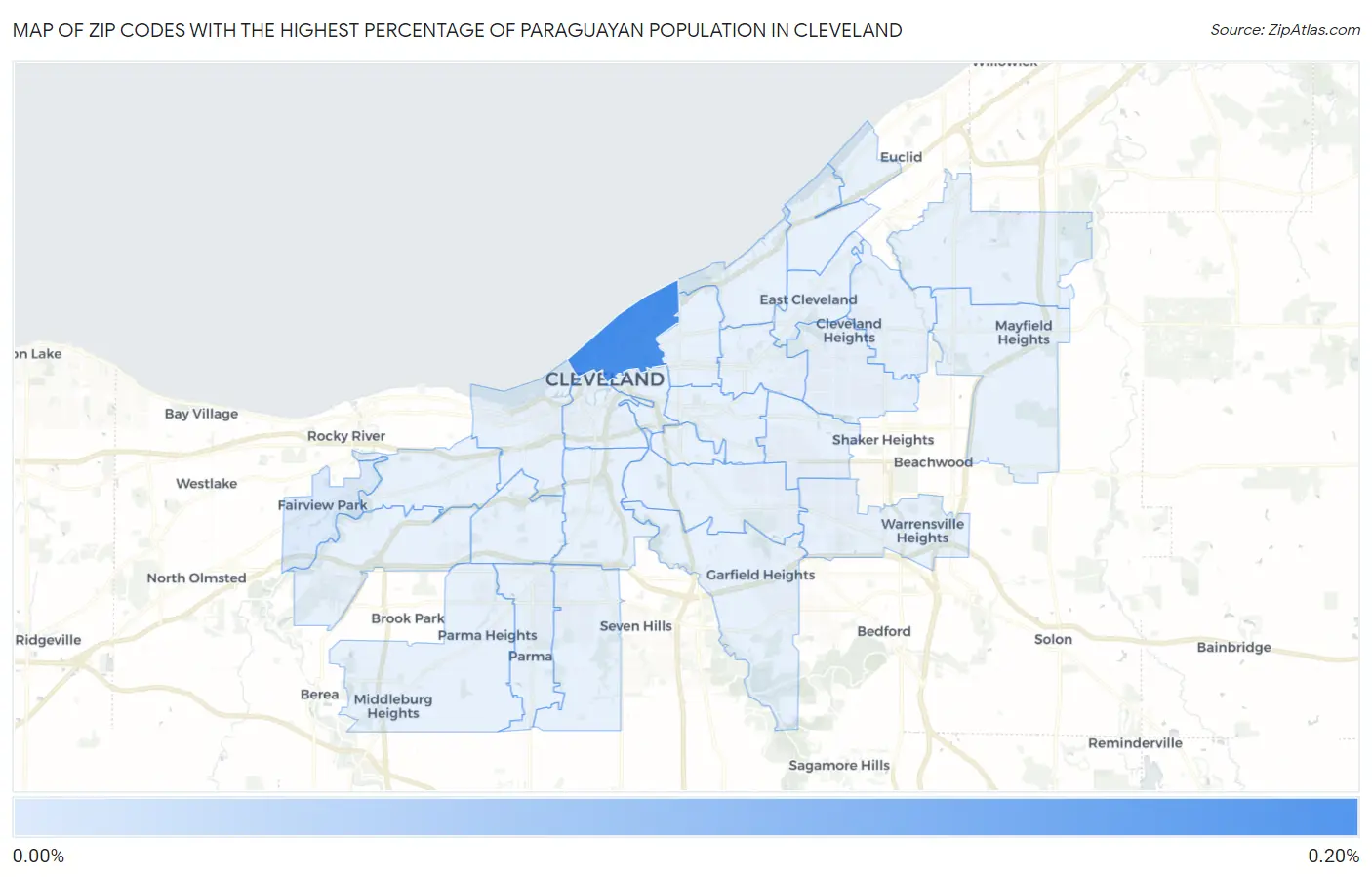 Zip Codes with the Highest Percentage of Paraguayan Population in Cleveland Map
