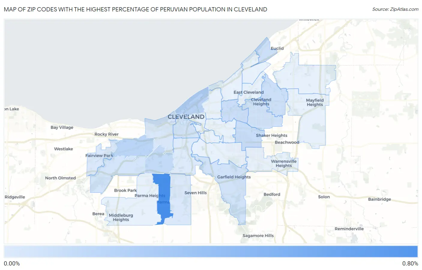 Zip Codes with the Highest Percentage of Peruvian Population in Cleveland Map