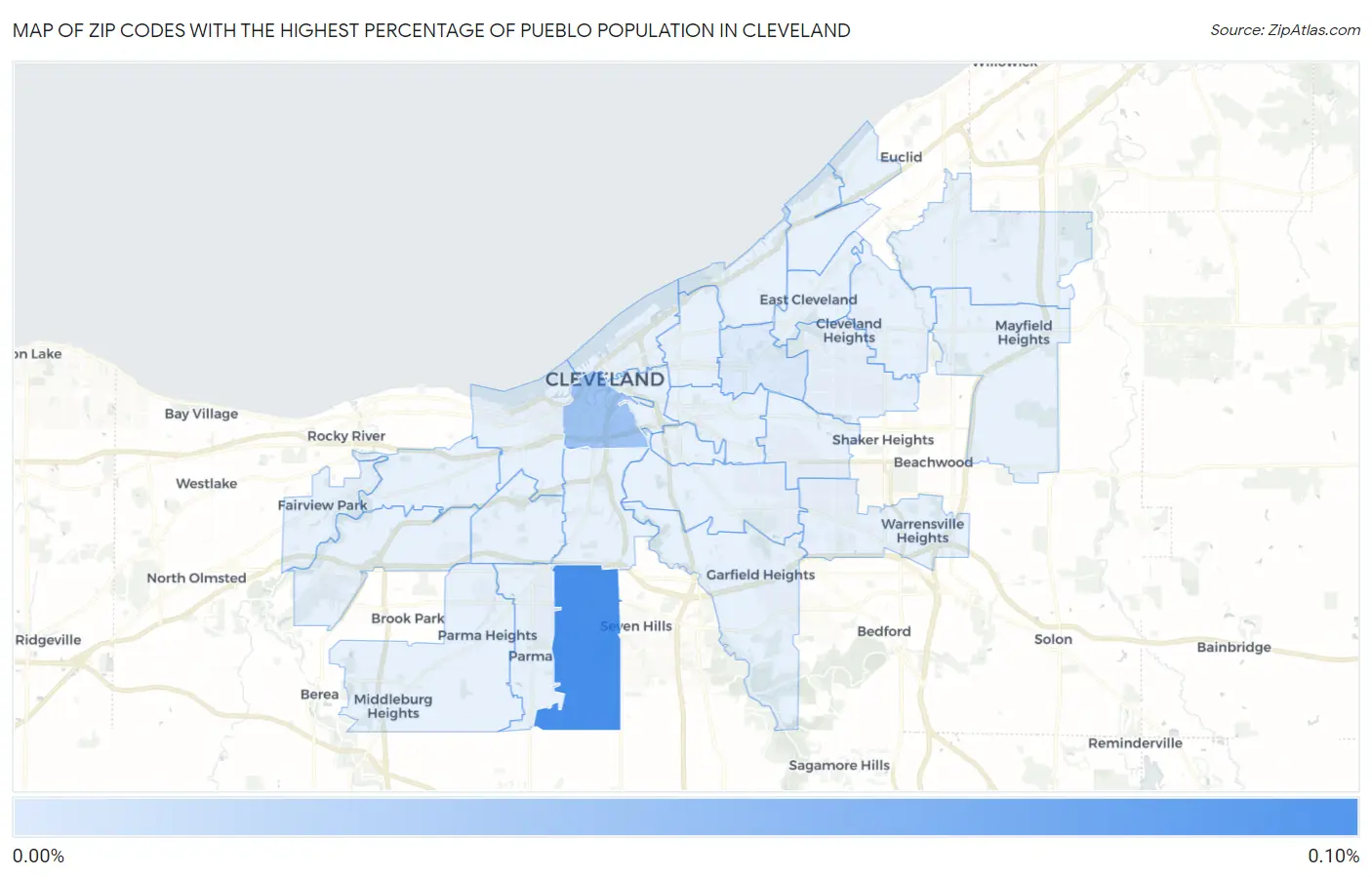 Zip Codes with the Highest Percentage of Pueblo Population in Cleveland Map