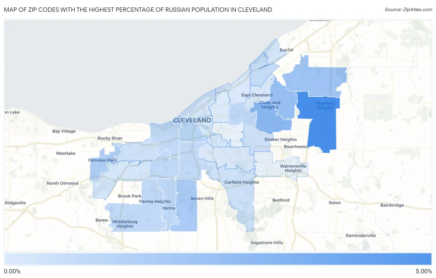 Zip Codes with the Highest Percentage of Russian Population in Cleveland Map
