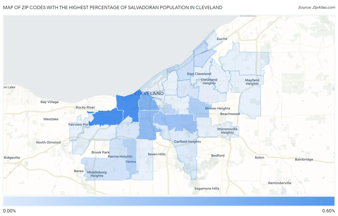 Zip Codes with the Highest Percentage of Salvadoran Population in Cleveland Map
