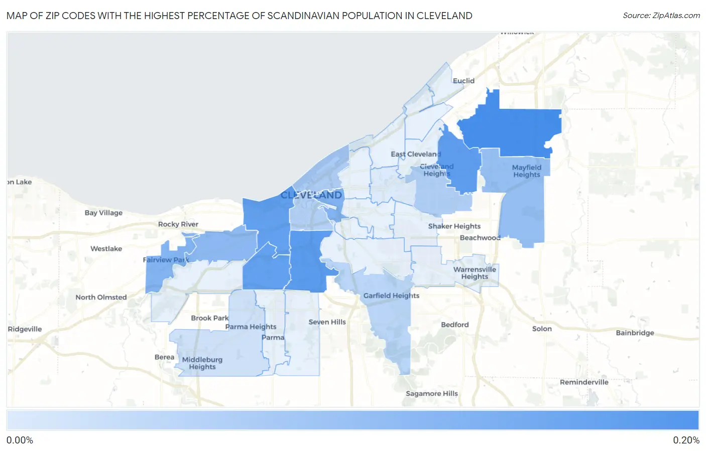 Zip Codes with the Highest Percentage of Scandinavian Population in Cleveland Map