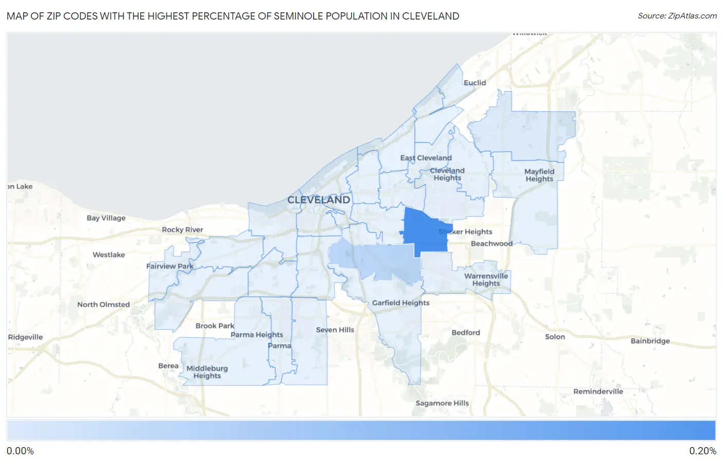 Zip Codes with the Highest Percentage of Seminole Population in Cleveland Map