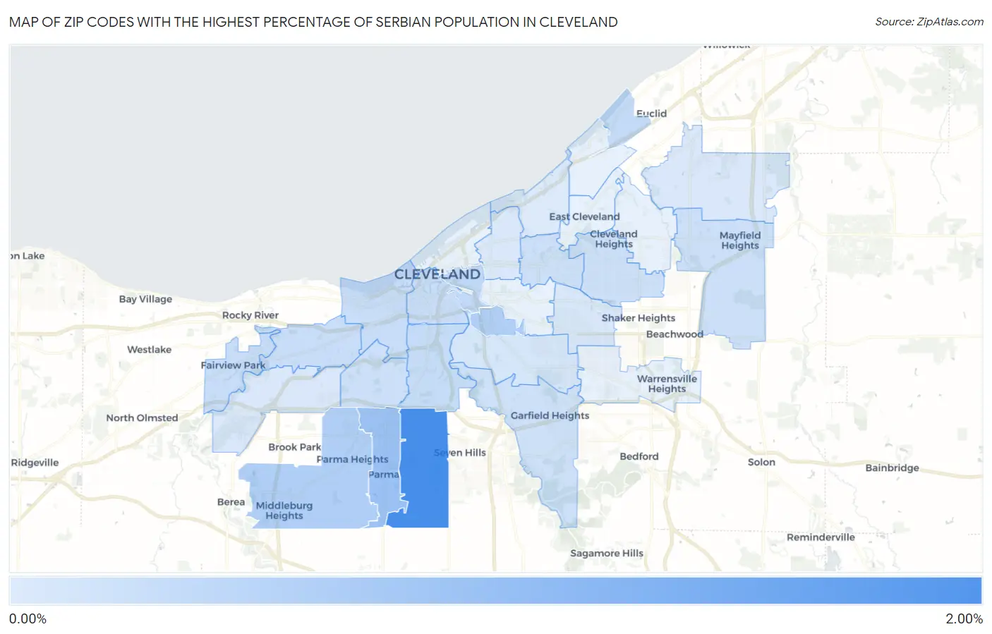 Zip Codes with the Highest Percentage of Serbian Population in Cleveland Map