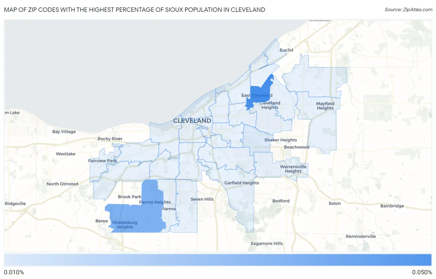 Zip Codes with the Highest Percentage of Sioux Population in Cleveland Map