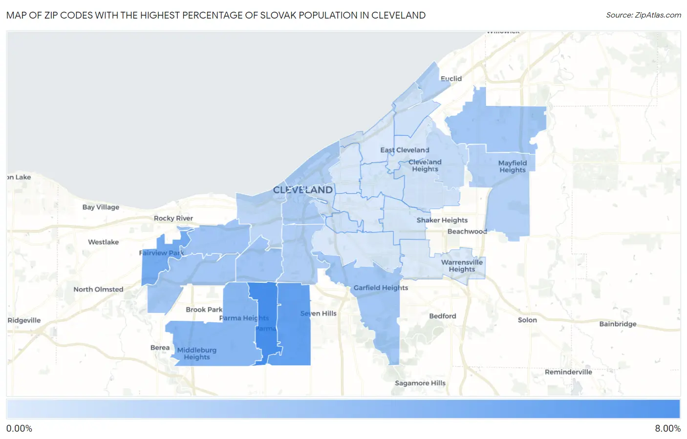 Zip Codes with the Highest Percentage of Slovak Population in Cleveland Map