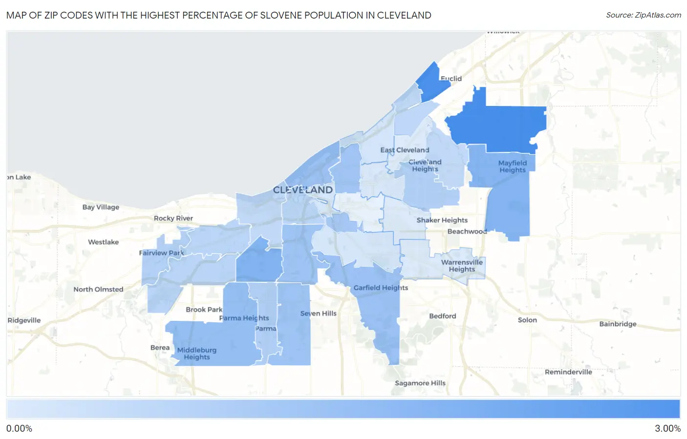 Zip Codes with the Highest Percentage of Slovene Population in Cleveland Map