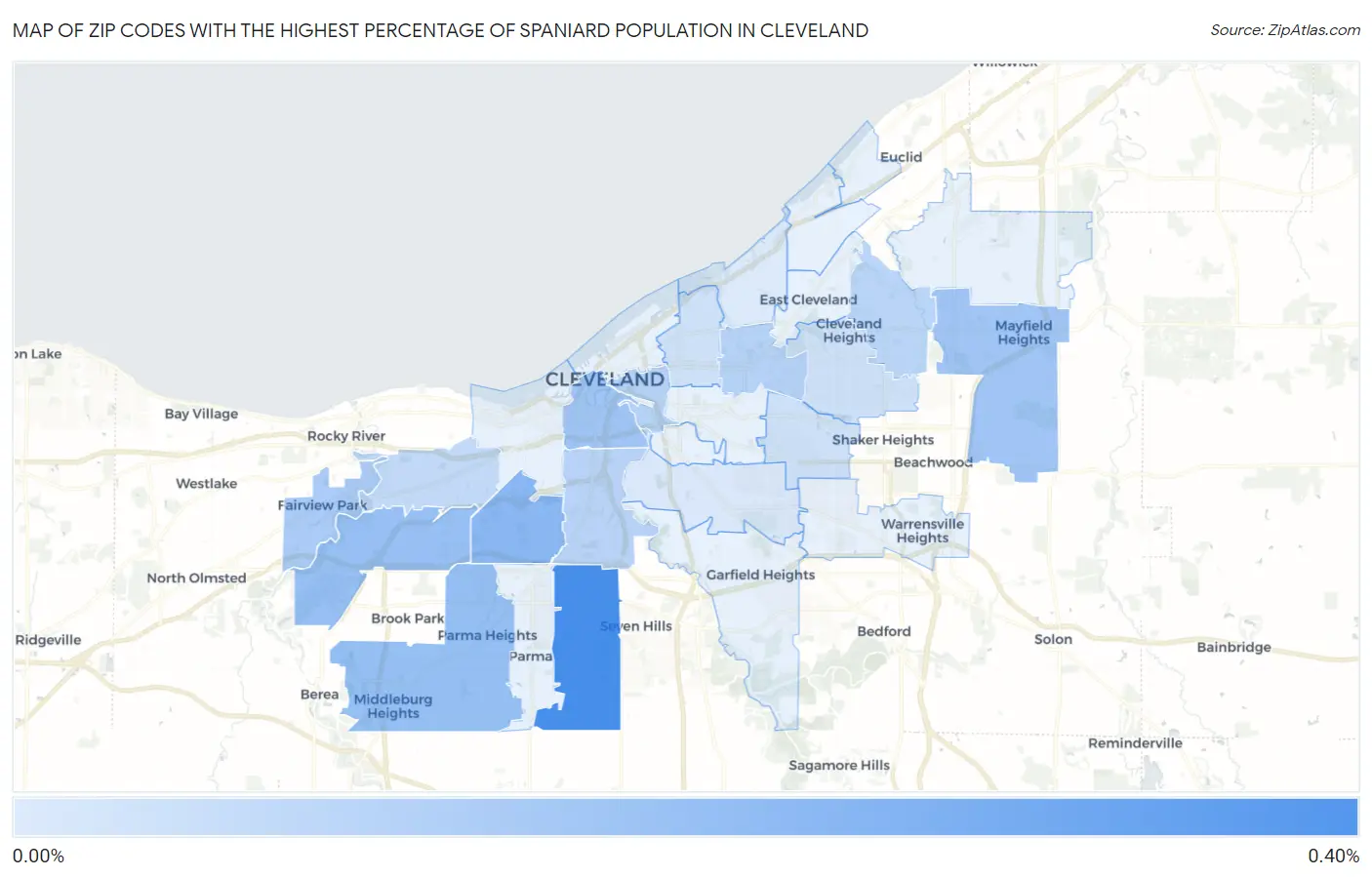Zip Codes with the Highest Percentage of Spaniard Population in Cleveland Map