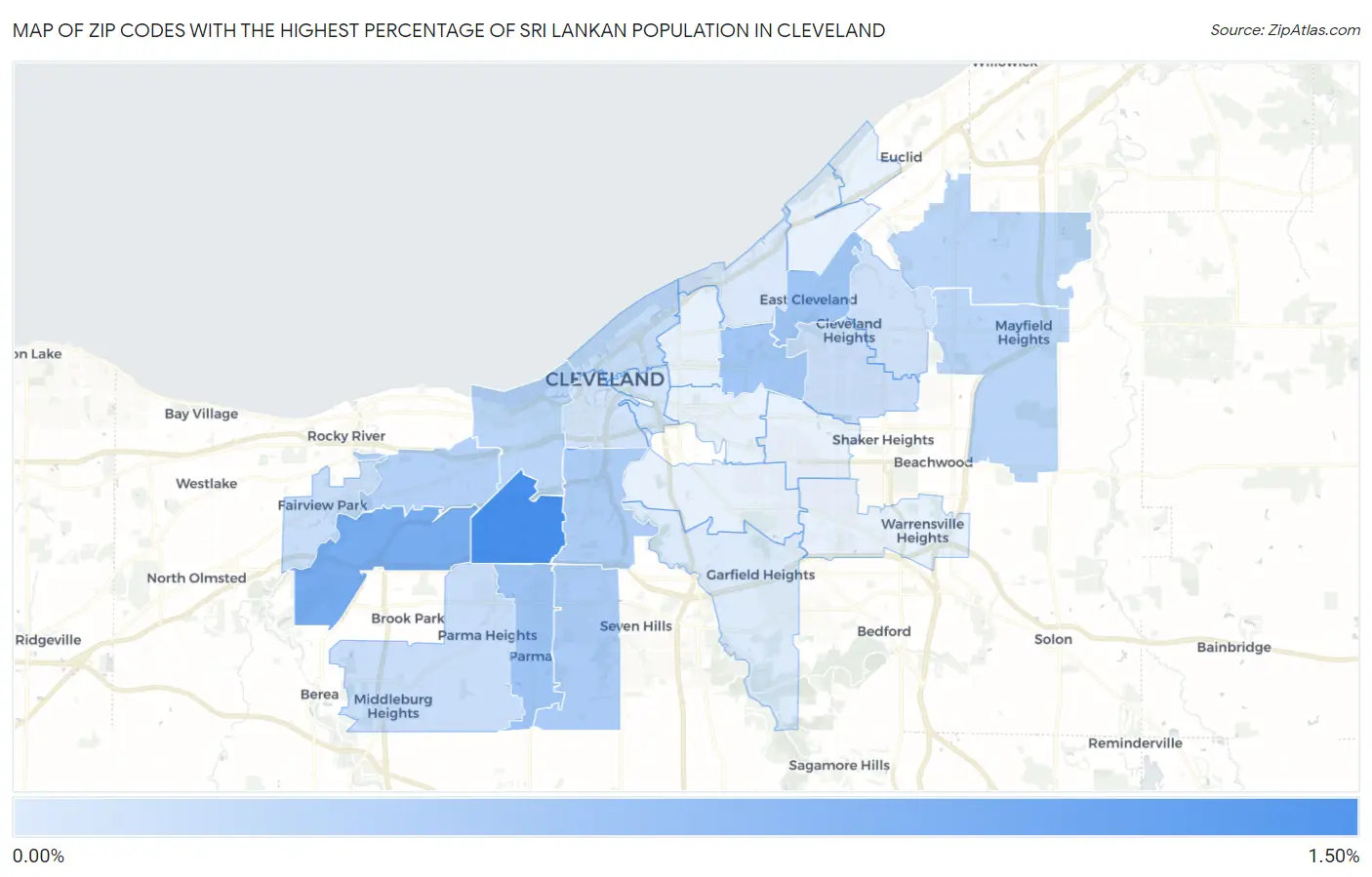 Zip Codes with the Highest Percentage of Sri Lankan Population in Cleveland Map