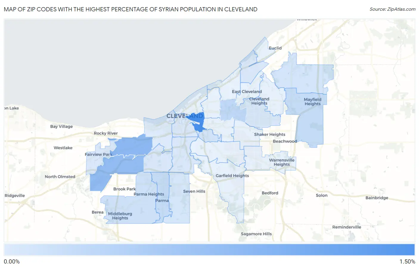 Zip Codes with the Highest Percentage of Syrian Population in Cleveland Map
