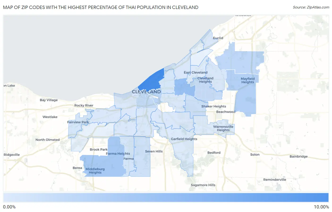 Zip Codes with the Highest Percentage of Thai Population in Cleveland Map