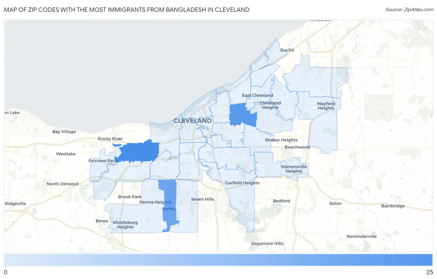 Zip Codes with the Most Immigrants from Bangladesh in Cleveland Map