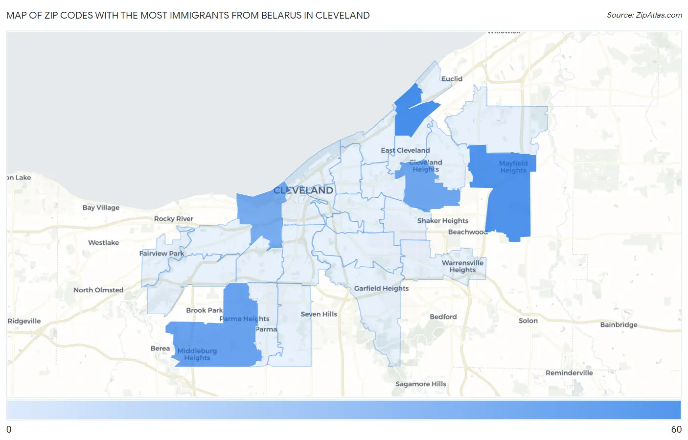 Zip Codes with the Most Immigrants from Belarus in Cleveland Map