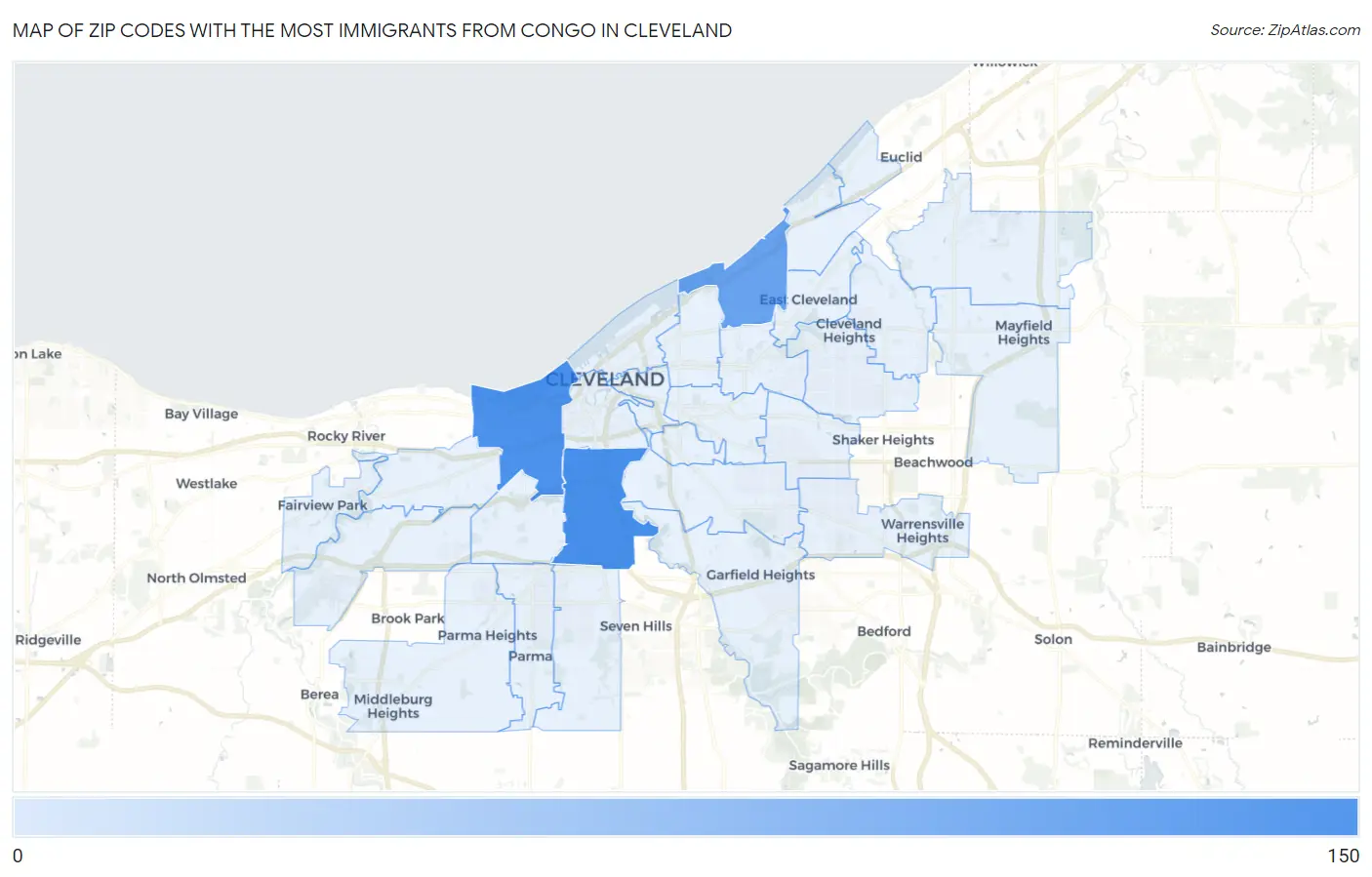 Zip Codes with the Most Immigrants from Congo in Cleveland Map