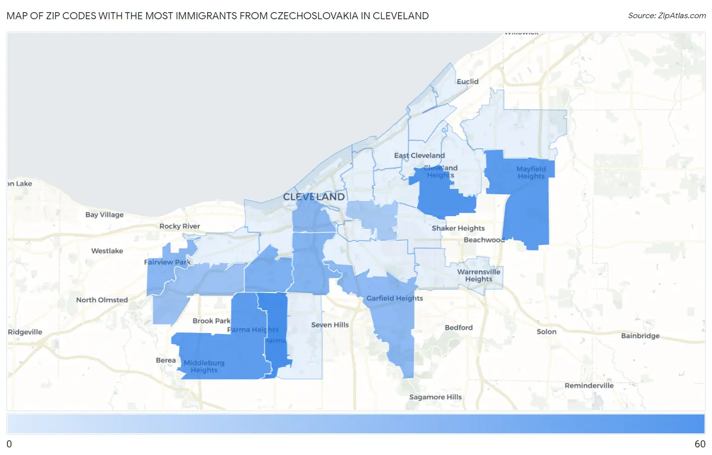 Zip Codes with the Most Immigrants from Czechoslovakia in Cleveland Map
