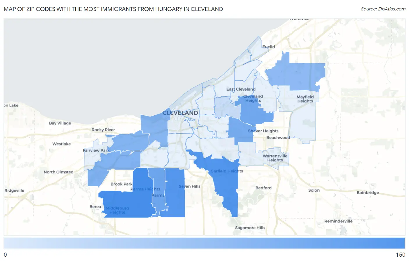 Zip Codes with the Most Immigrants from Hungary in Cleveland Map