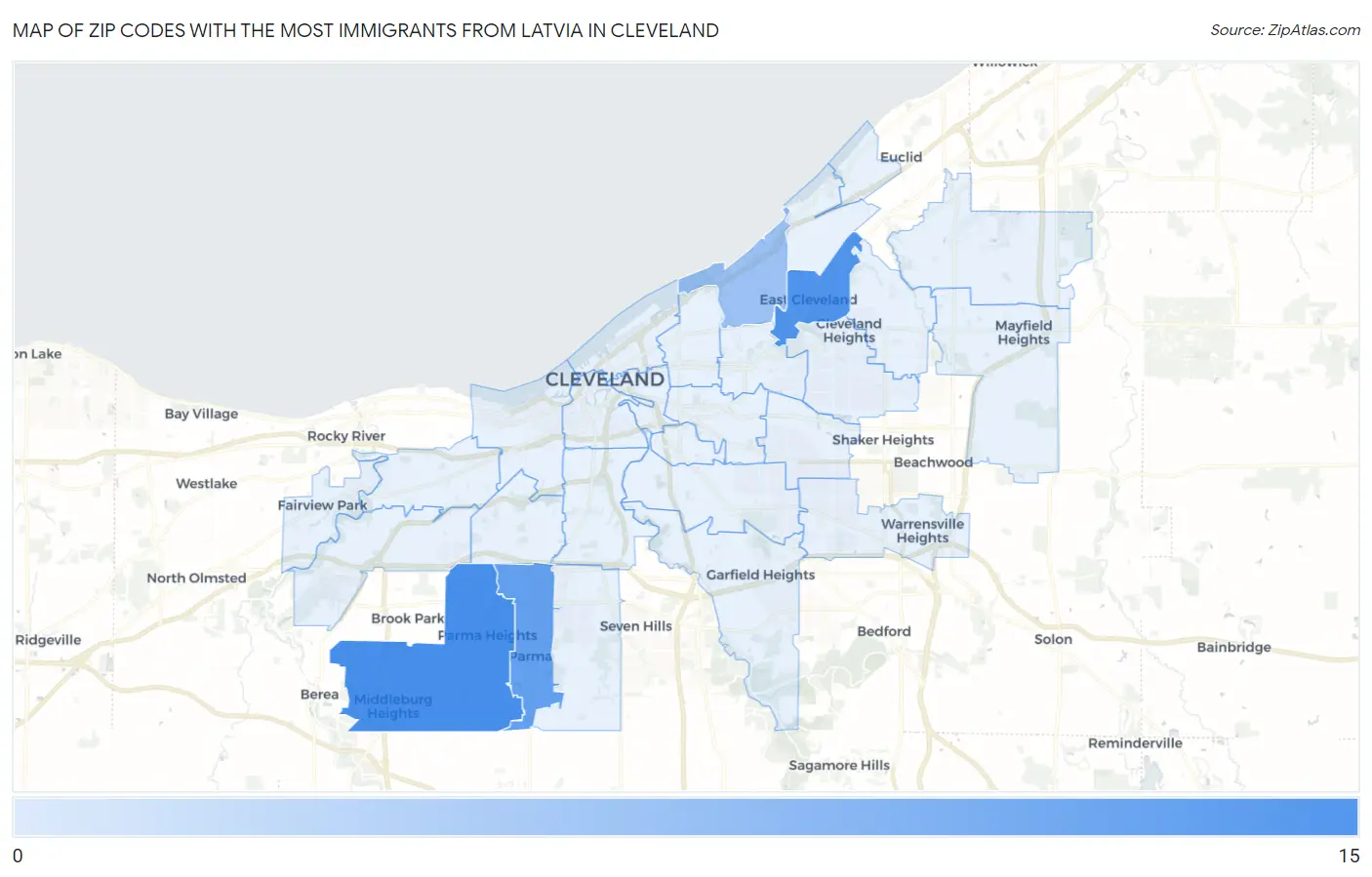 Zip Codes with the Most Immigrants from Latvia in Cleveland Map