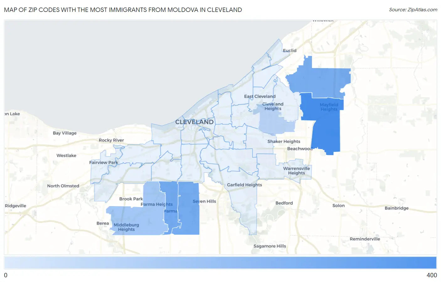 Zip Codes with the Most Immigrants from Moldova in Cleveland Map
