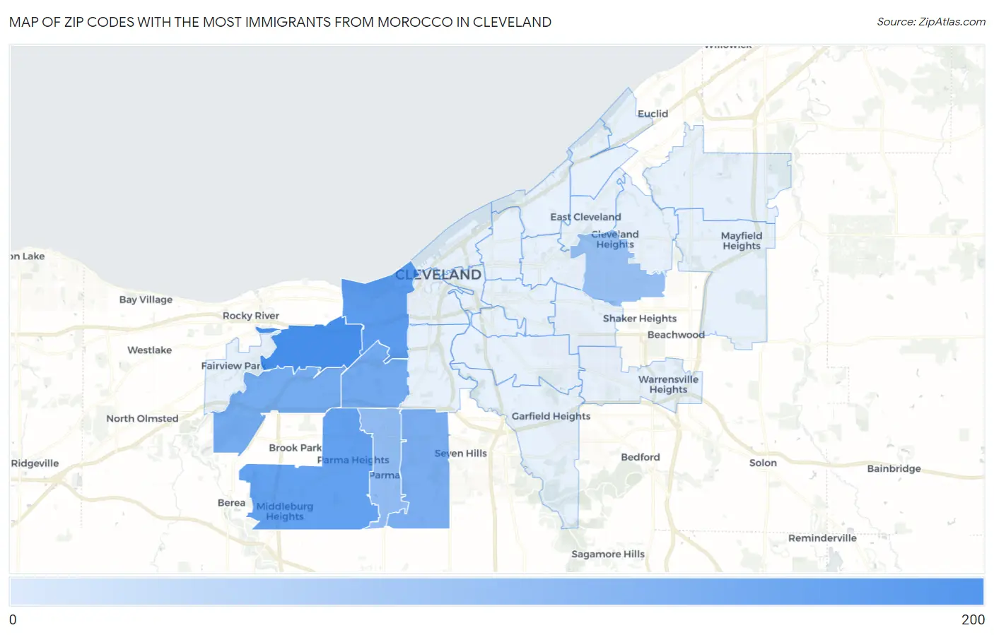 Zip Codes with the Most Immigrants from Morocco in Cleveland Map
