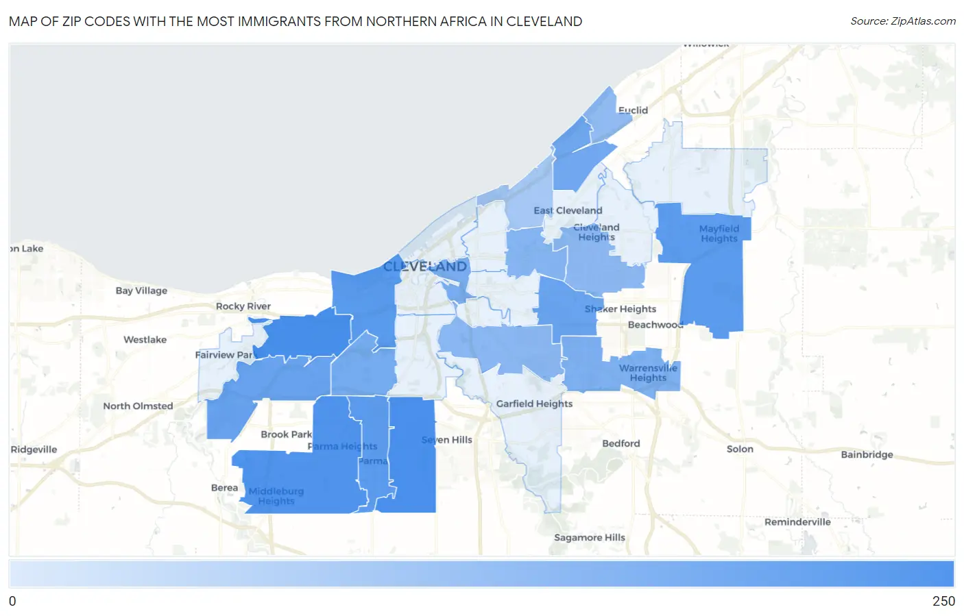Zip Codes with the Most Immigrants from Northern Africa in Cleveland Map