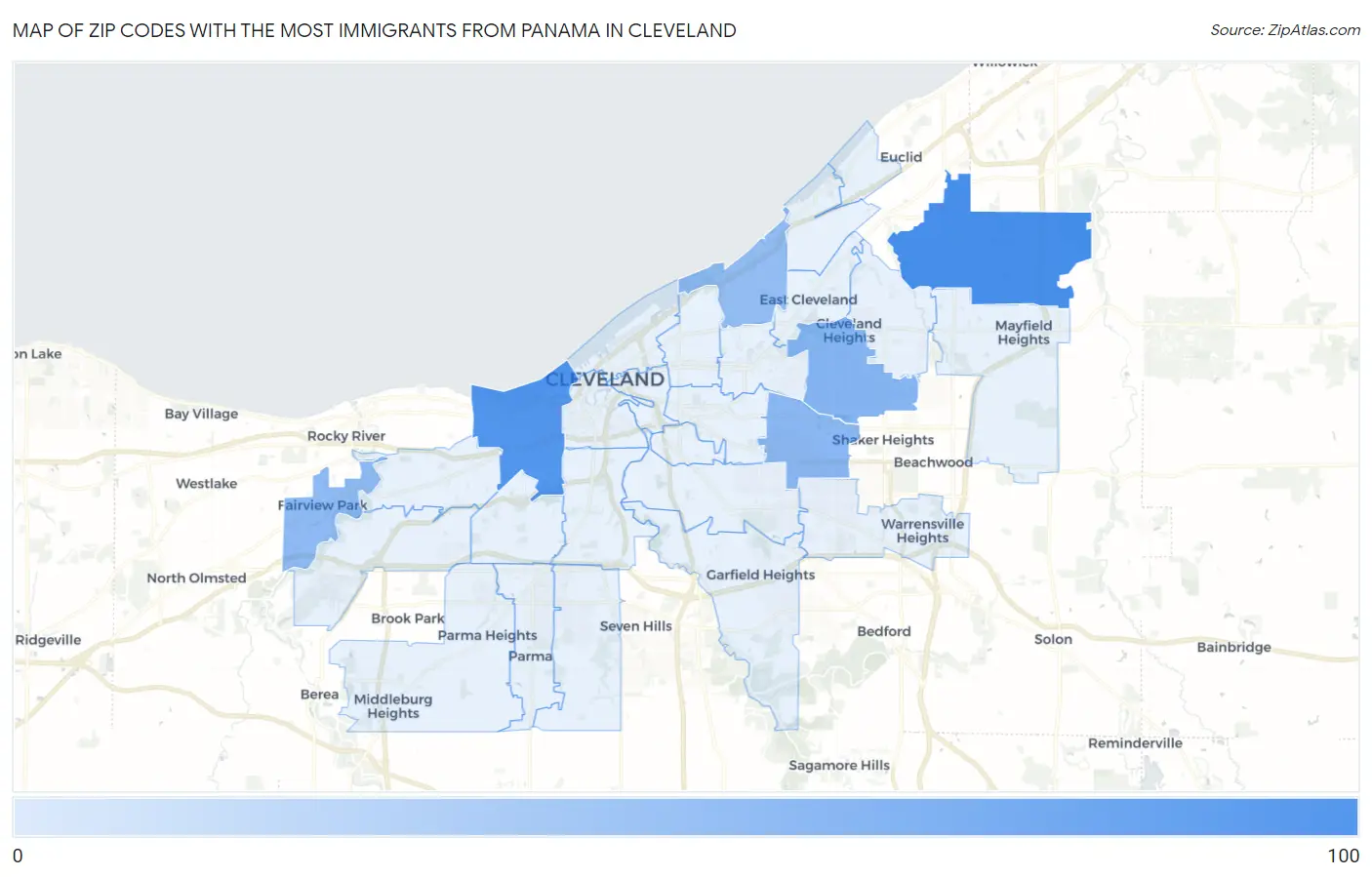 Zip Codes with the Most Immigrants from Panama in Cleveland Map