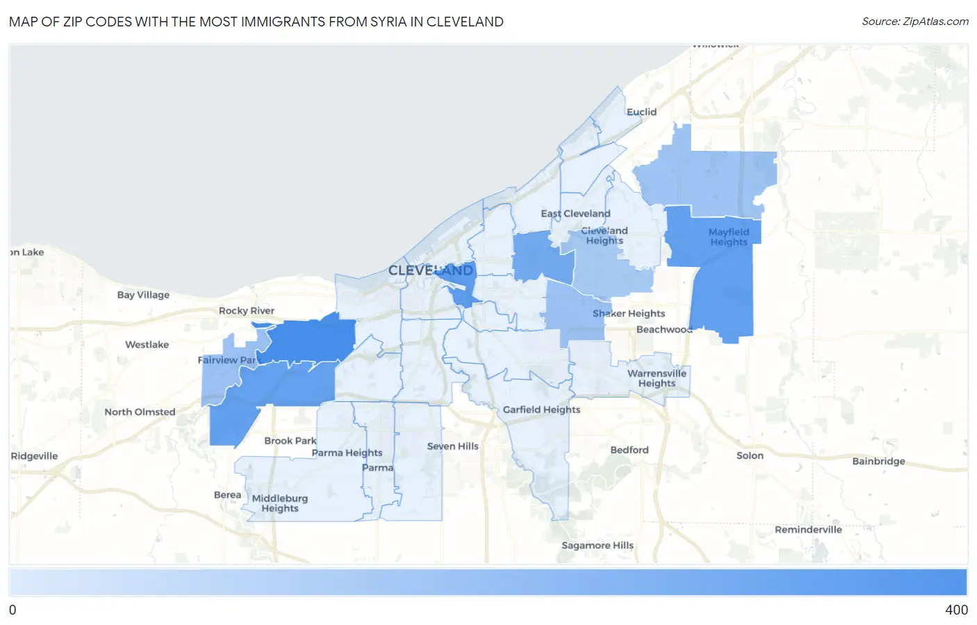 Zip Codes with the Most Immigrants from Syria in Cleveland Map
