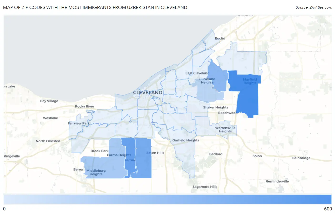 Zip Codes with the Most Immigrants from Uzbekistan in Cleveland Map