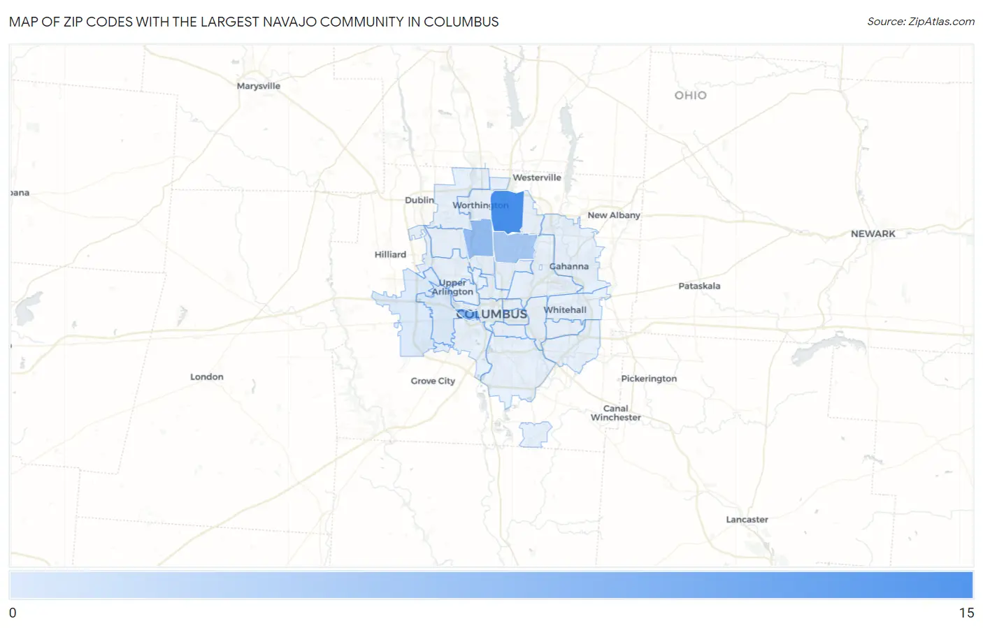 Zip Codes with the Largest Navajo Community in Columbus Map