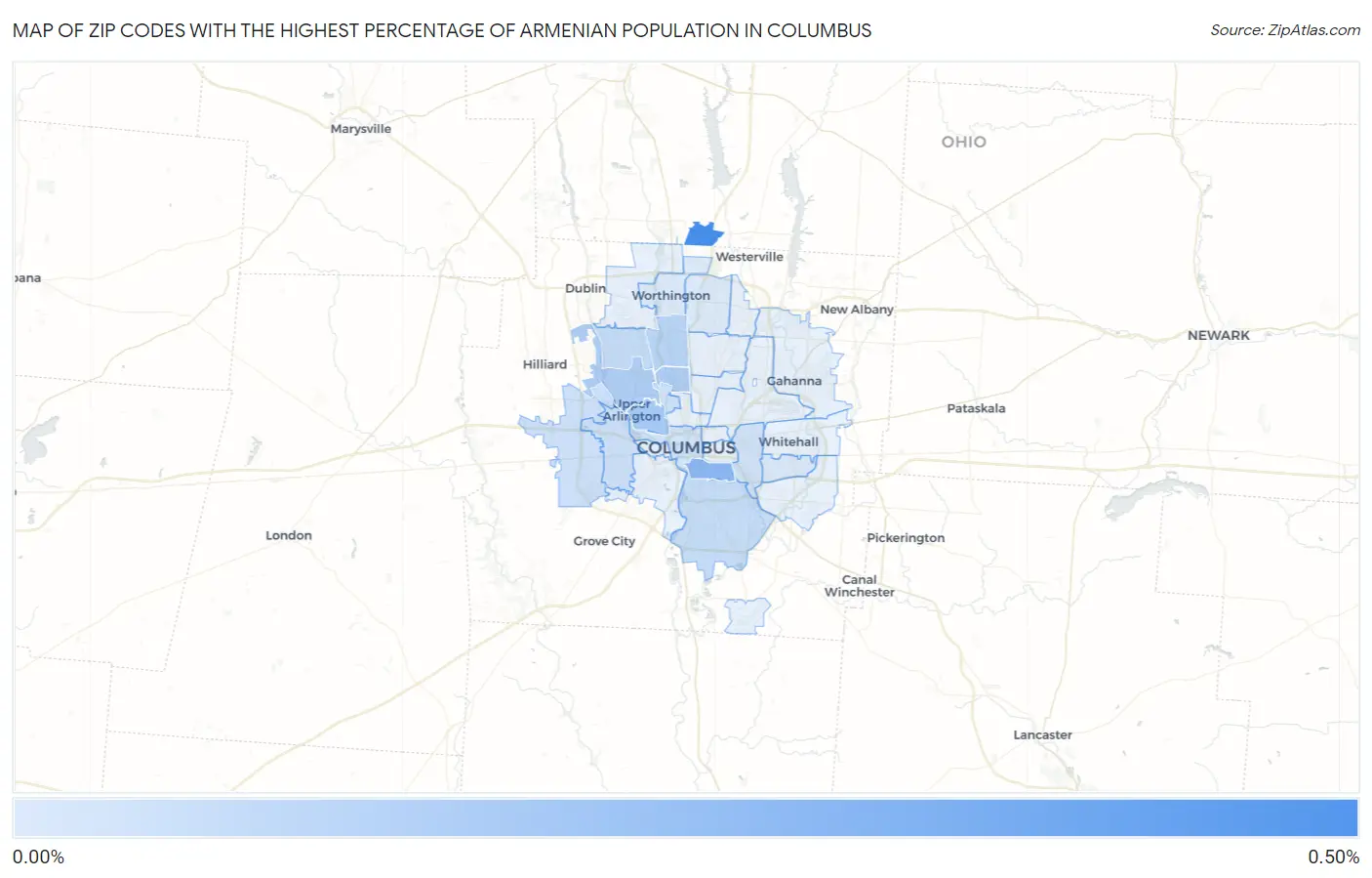 Zip Codes with the Highest Percentage of Armenian Population in Columbus Map