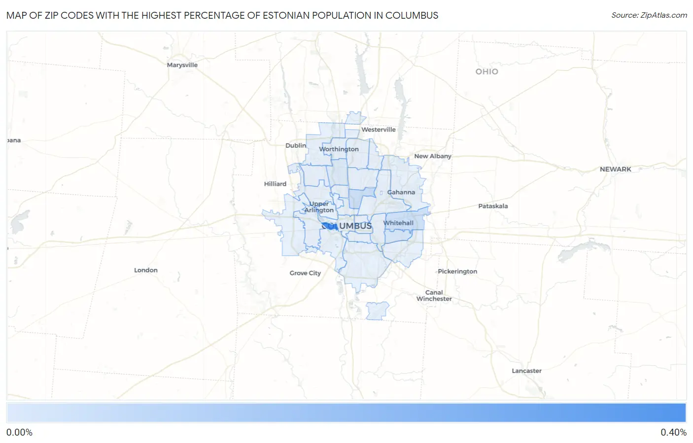 Zip Codes with the Highest Percentage of Estonian Population in Columbus Map