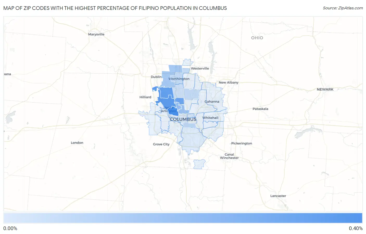 Zip Codes with the Highest Percentage of Filipino Population in Columbus Map