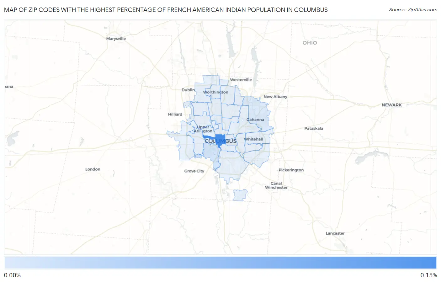 Zip Codes with the Highest Percentage of French American Indian Population in Columbus Map