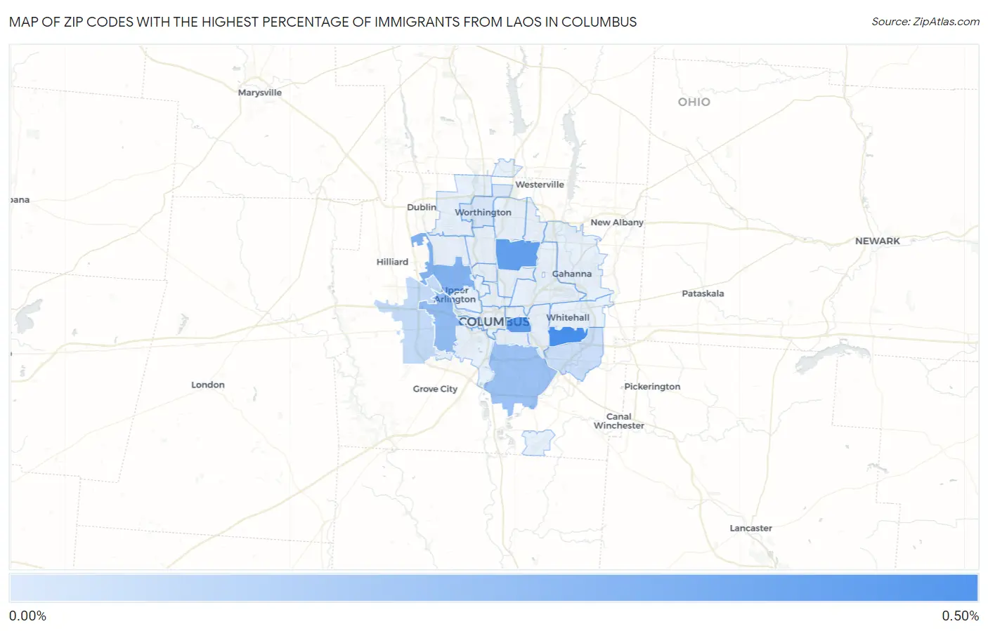 Zip Codes with the Highest Percentage of Immigrants from Laos in Columbus Map