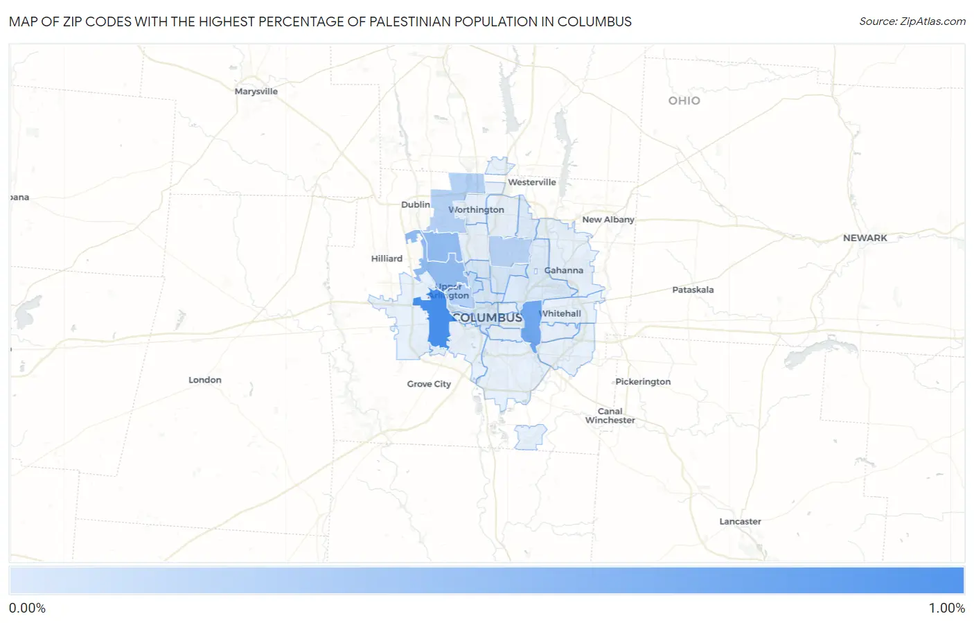 Zip Codes with the Highest Percentage of Palestinian Population in Columbus Map