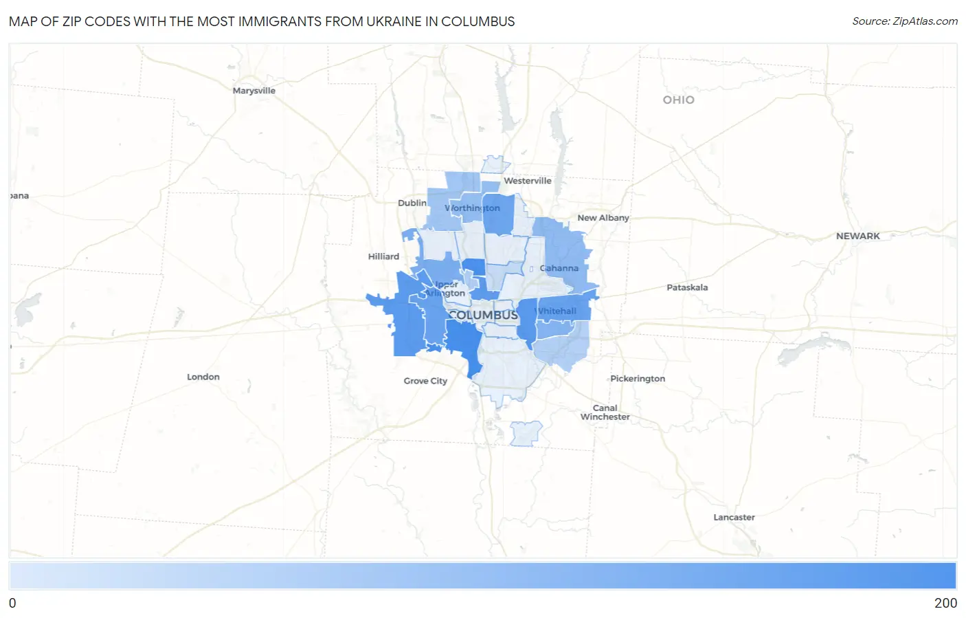 Zip Codes with the Most Immigrants from Ukraine in Columbus Map