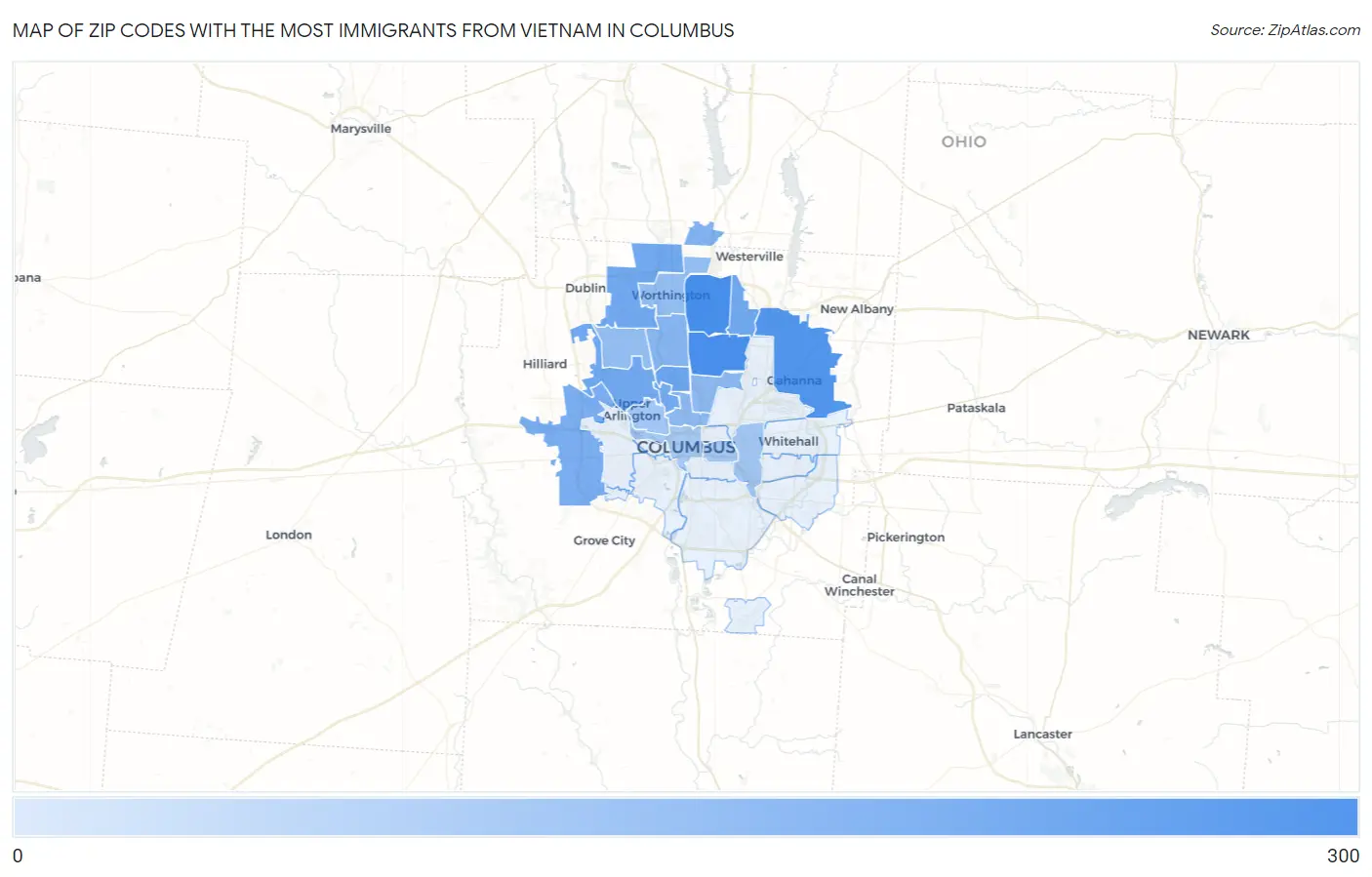 Zip Codes with the Most Immigrants from Vietnam in Columbus Map