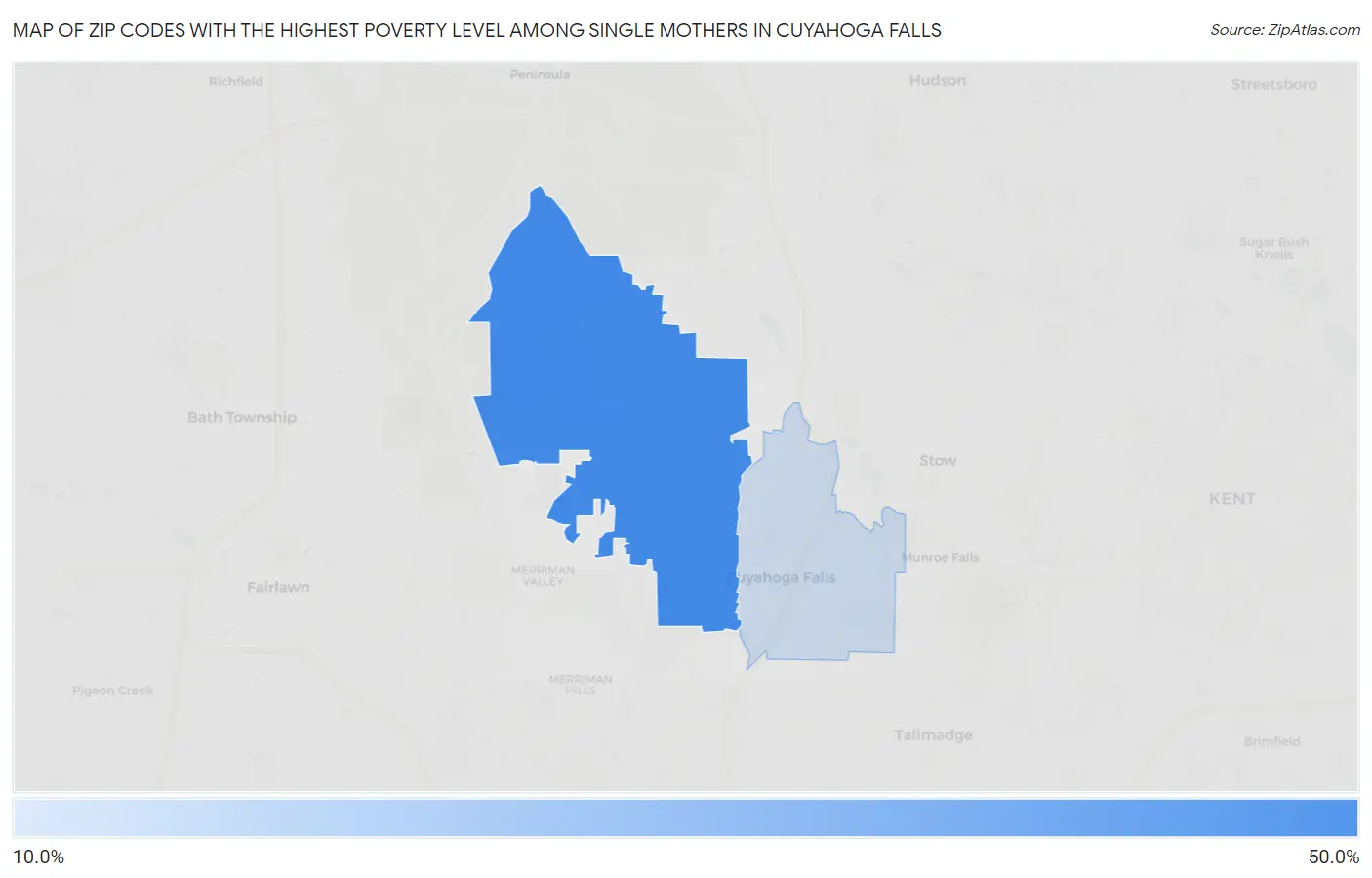 Zip Codes with the Highest Poverty Level Among Single Mothers in Cuyahoga Falls Map