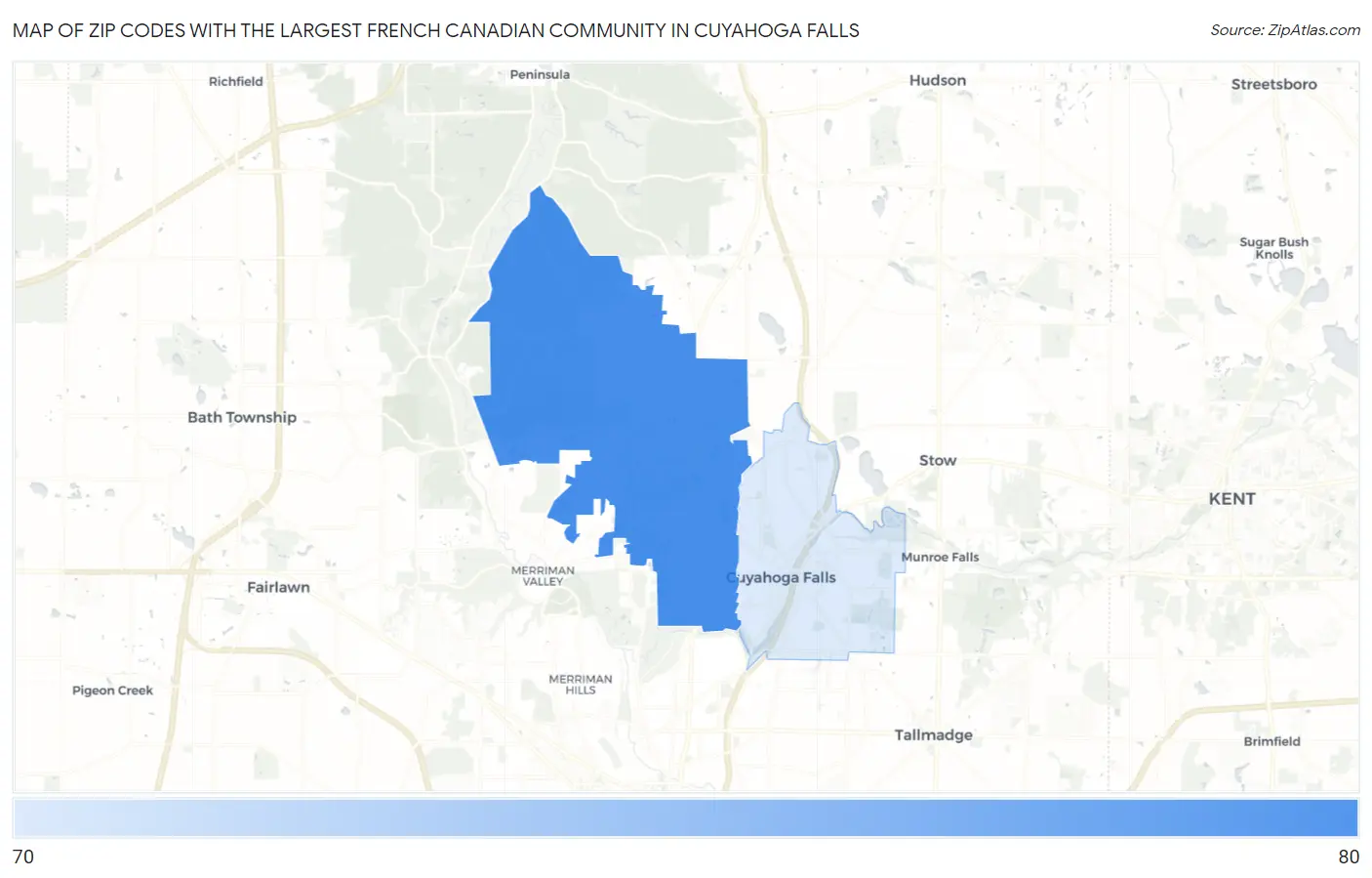 Zip Codes with the Largest French Canadian Community in Cuyahoga Falls Map
