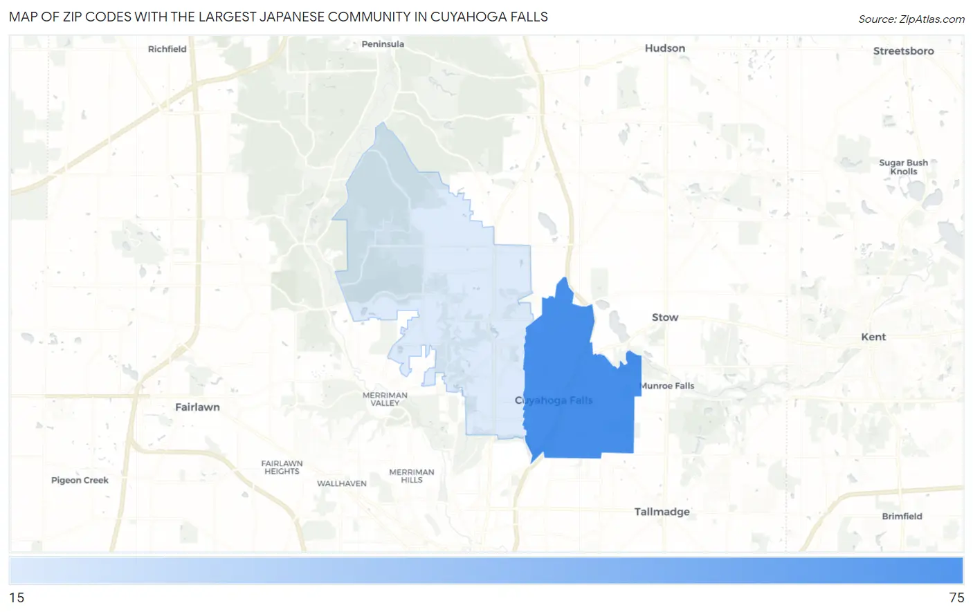 Zip Codes with the Largest Japanese Community in Cuyahoga Falls Map