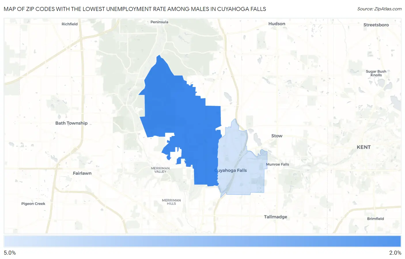 Zip Codes with the Lowest Unemployment Rate Among Males in Cuyahoga Falls Map