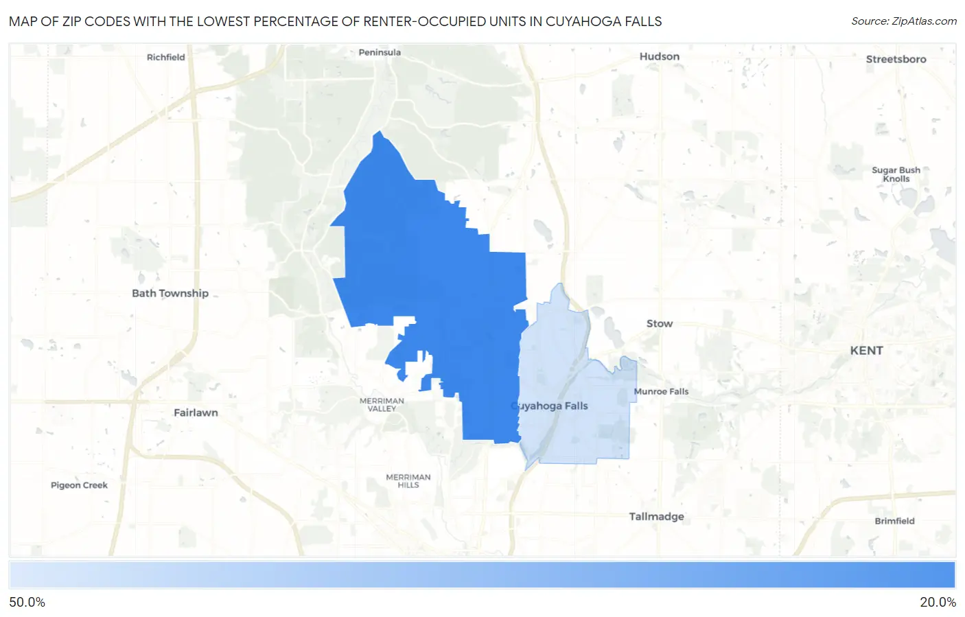 Zip Codes with the Lowest Percentage of Renter-Occupied Units in Cuyahoga Falls Map